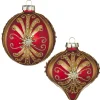 Raz 4" Red And Gold Jeweled Glass Christmas Ornament 4112511