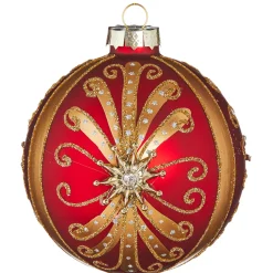Raz 4" Red And Gold Jeweled Glass Christmas Ornament 4112511