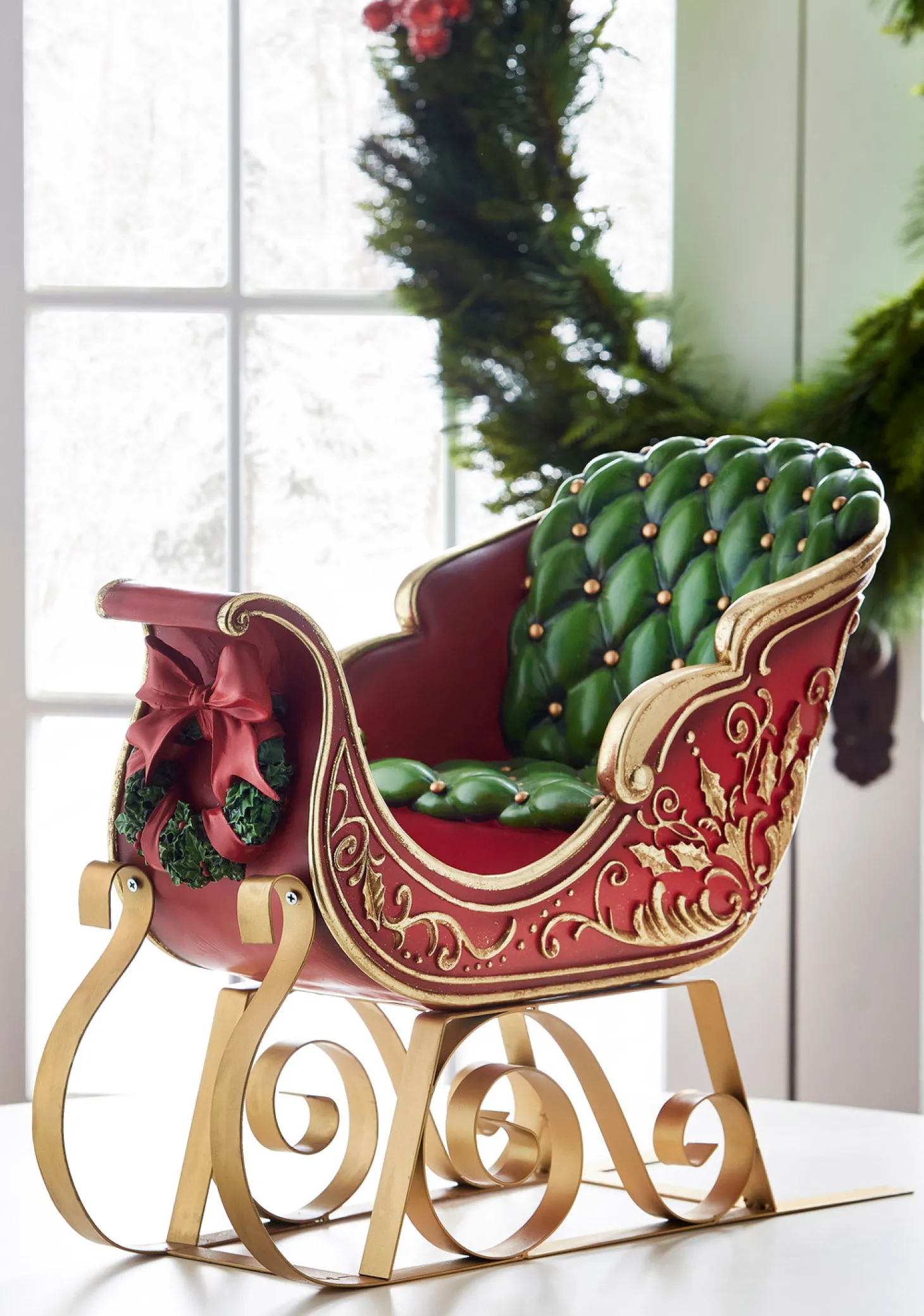 Raz 22" Red And Gold Metal Sleigh Christmas Figure 4310180