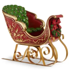 Raz 22" Red And Gold Metal Sleigh Christmas Figure 4310180