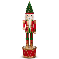Raz 23" Red And Gold Nutcracker On Drum With Christmas Tree Figure 4401605