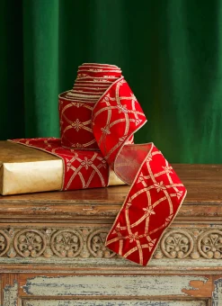 Raz 4" Red And Gold Patterned Wired Christmas Ribbon R4327721