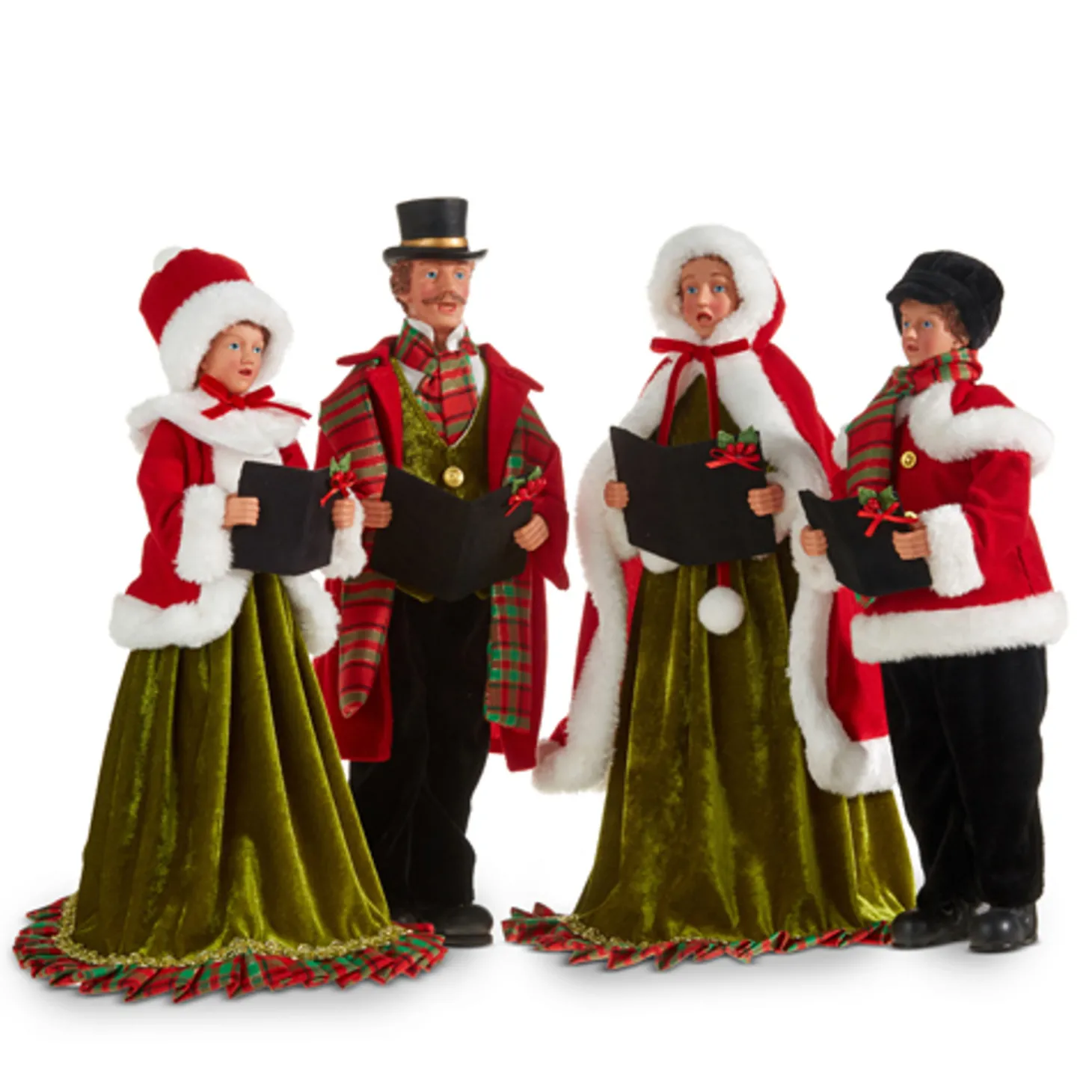 Raz 17.75" Red And Green Christmas Carolers Figures 4322102