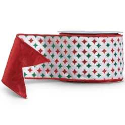 Raz 4" Red And Green Diamond Starburst Wired Christmas Ribbon R4427745