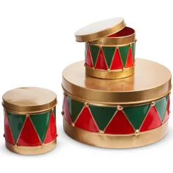 Raz 13.5" Red And Green Drum Christmas Stacked Canisters Set Set Of 3 4425924
