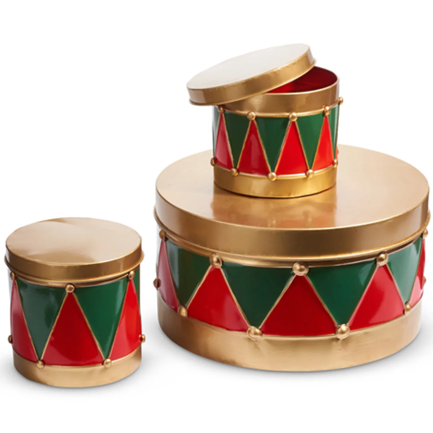 Raz 13.5" Red And Green Drum Christmas Stacked Canisters Set Set Of 3 4425924