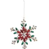 Raz 6" Red And Green Jeweled Snowflake Christmas Ornament 4413517