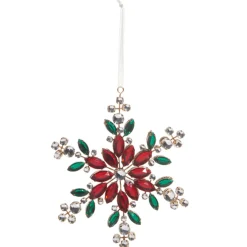 Raz 6" Red And Green Jeweled Snowflake Christmas Ornament 4413517