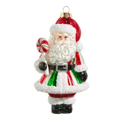 Raz 5.5" Red And Green Santa Holding Candy Glass Christmas Ornament 4415579