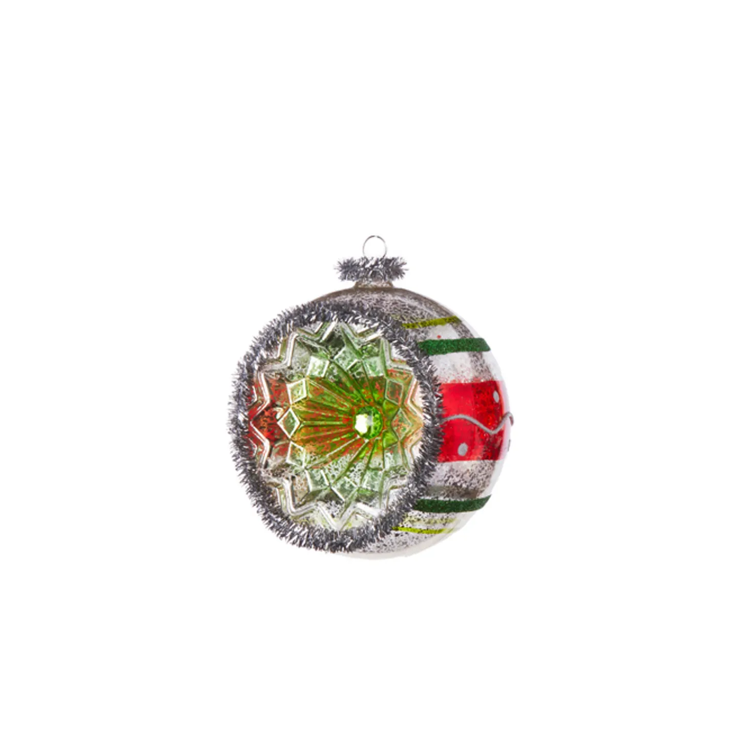 Raz 4" Red And Green Vintage Reflector Ball Glass Christmas Ornament 4352880