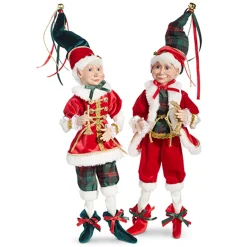 Raz 16" Red And Plaid Posable Christmas Elf Figure 4302355