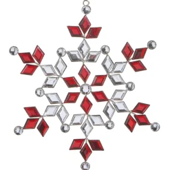 Raz 6.5" Red And Silver Crystals Jeweled Snowflake Christmas Ornament 4313513