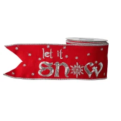 Raz 4" Red And Silver Let It Snow Wired Christmas Ribbon R4127755