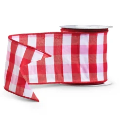 Raz 4" Red And White Gingham Wired Christmas Ribbon R4471788
