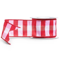 Raz 2.5" Red And White Gingham Wired Christmas Ribbon R4471809