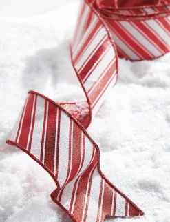 Raz 2.5" Red And White Metallic Peppermint Striped Wired Christmas Ribbon R4271839