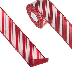 Raz 2.5" Red And White Metallic Peppermint Striped Wired Christmas Ribbon R4271839