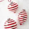 Raz 4" Red And White Striped Glass Christmas Ornaments 4120871