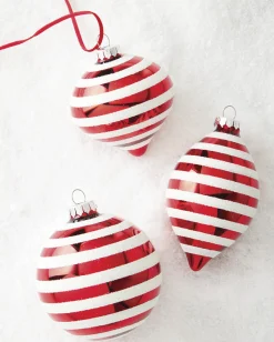 Raz 4" Red And White Striped Glass Christmas Ornaments 4120871
