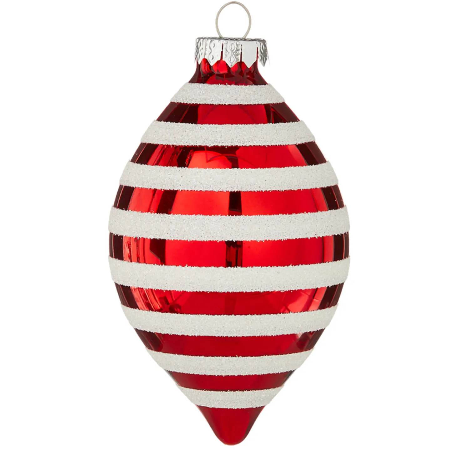 Raz 4" Red And White Striped Glass Christmas Ornaments 4120871