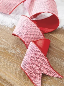Raz 4" Red And White Tweed Wired Christmas Ribbon R4227742