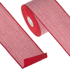 Raz 4" Red And White Tweed Wired Christmas Ribbon R4227742