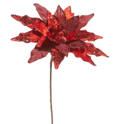 Raz 19" Red Beaded Large Poinsettia Christmas Tree Pick F4448004
