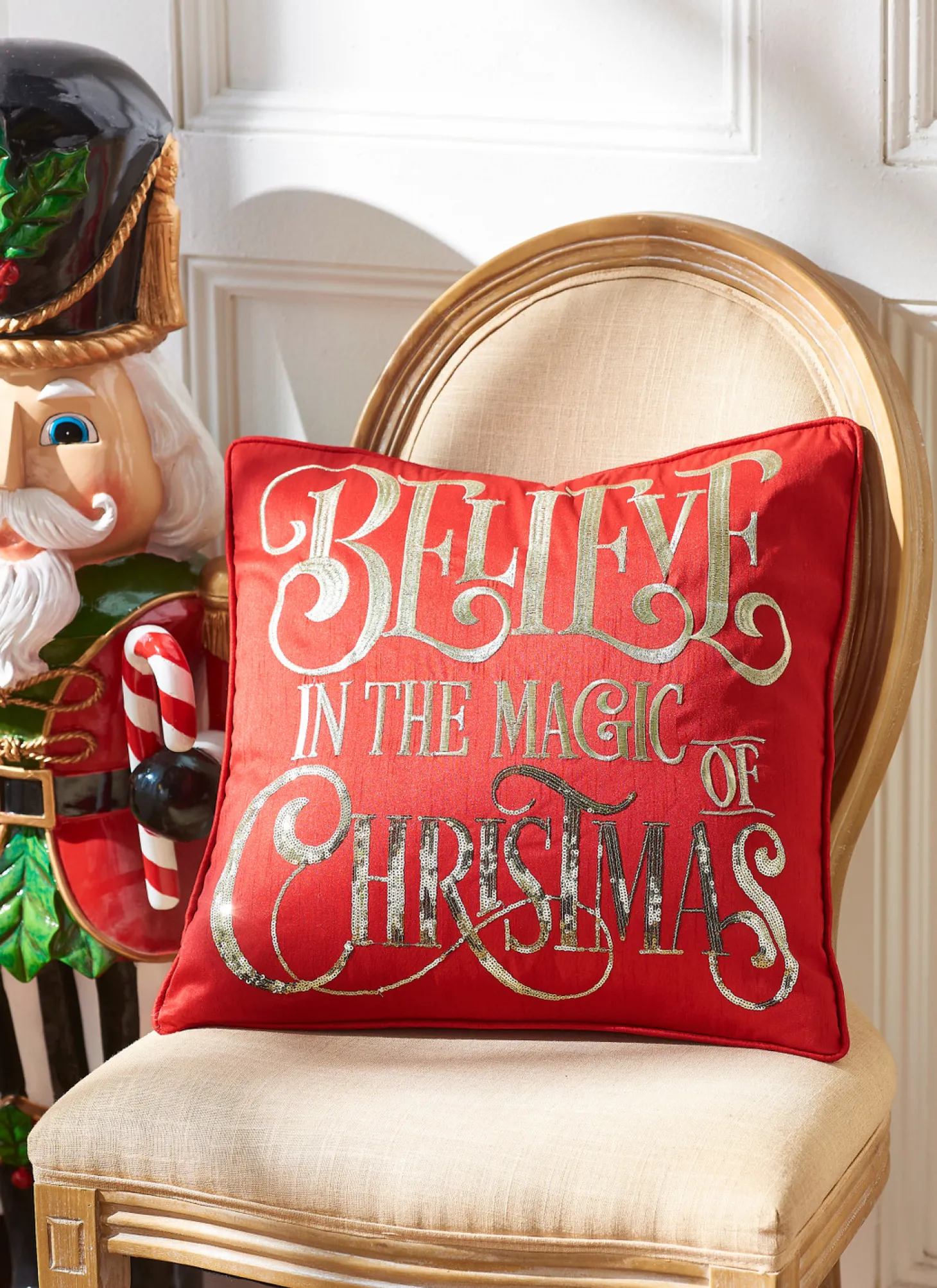 Raz 18" Red Believe Christmas Pillow 4327709