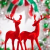 Raz 13" Red Flocked Deer Figure Set Of 2 4432754