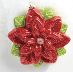 Raz 6.5" Red Glitter Poinsettia Glass Christmas Ornament 4019189