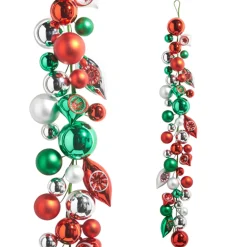 Raz 4' Red, Green And Silver Vintage Ball Ornament Christmas Garland G4432700