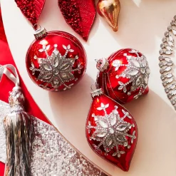 Raz 4" Red Jeweled Snowflake Glass Christmas Ornament 4324540