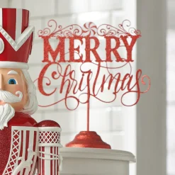 Raz 12.75" Red Merry Christmas On Stand Christmas Sign Decoration 4428091