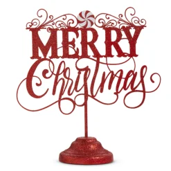 Raz 12.75" Red Merry Christmas On Stand Christmas Sign Decoration 4428091