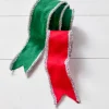 Raz 2.5" Red Or Green Felt With Silver Tinsel Trim Wired Christmas Ribbon