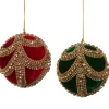 Raz 4" Red Or Green Velvet Jeweled Ball Christmas Ornament