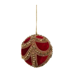 Raz 4" Red Or Green Velvet Jeweled Ball Christmas Ornament