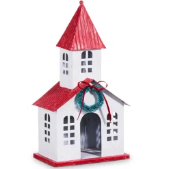 Raz 16.75" Red Roof Metal Church Christmas House 4312335