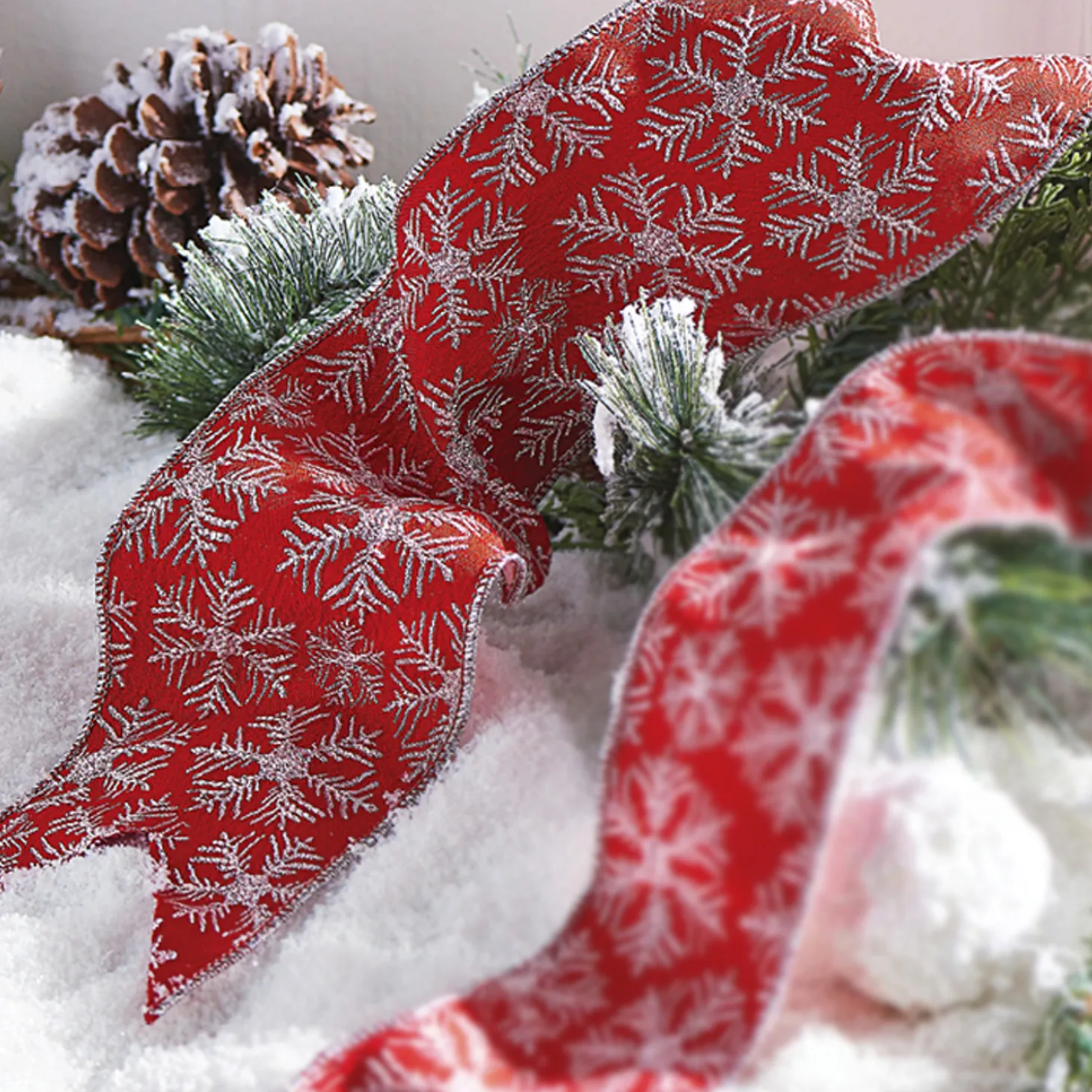 Raz 4" Red Snowflake Wired Christmas Ribbon R4127756