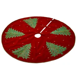 Raz 48" Red Velvet With Tree Embroidered Christmas Tree Skirt 4271787