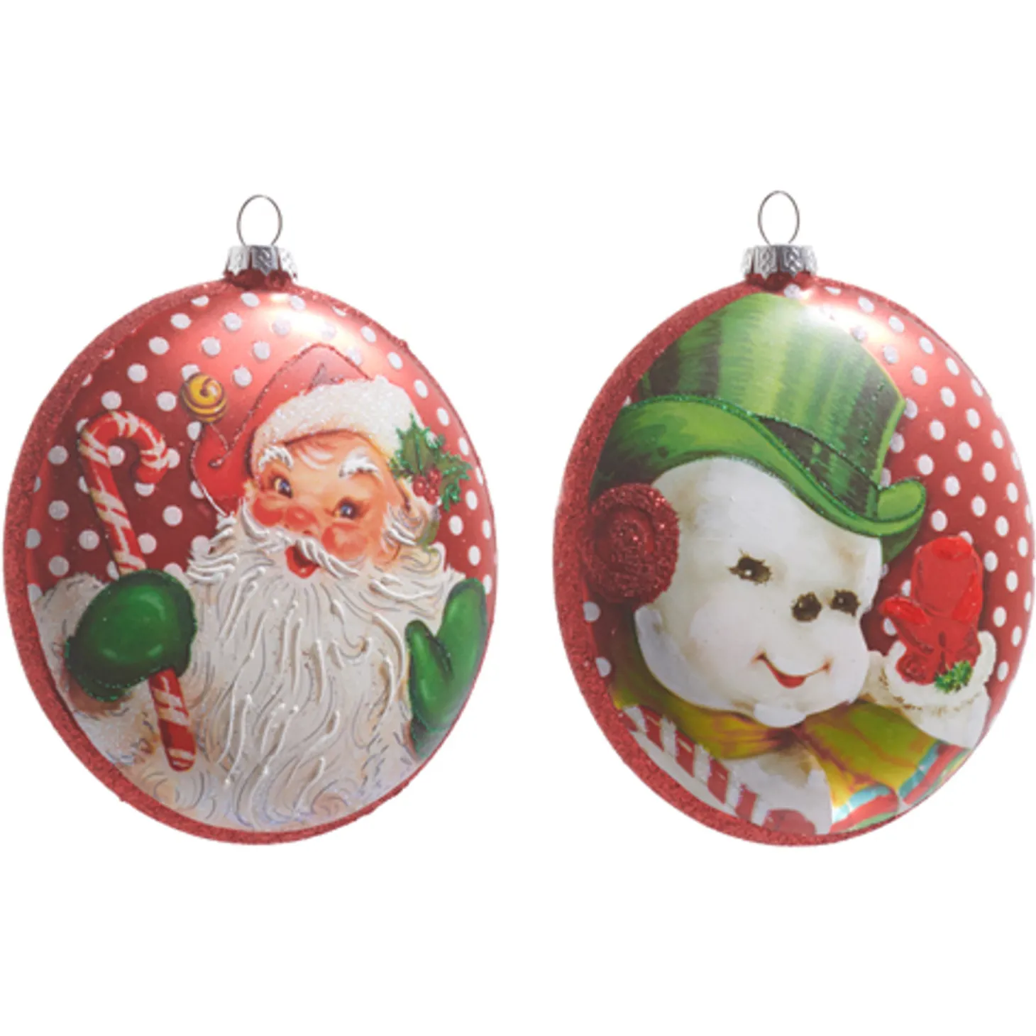 Raz 5" Retro Christmas Snowman Or Santa Disc Glass Christmas Ornament 4452871