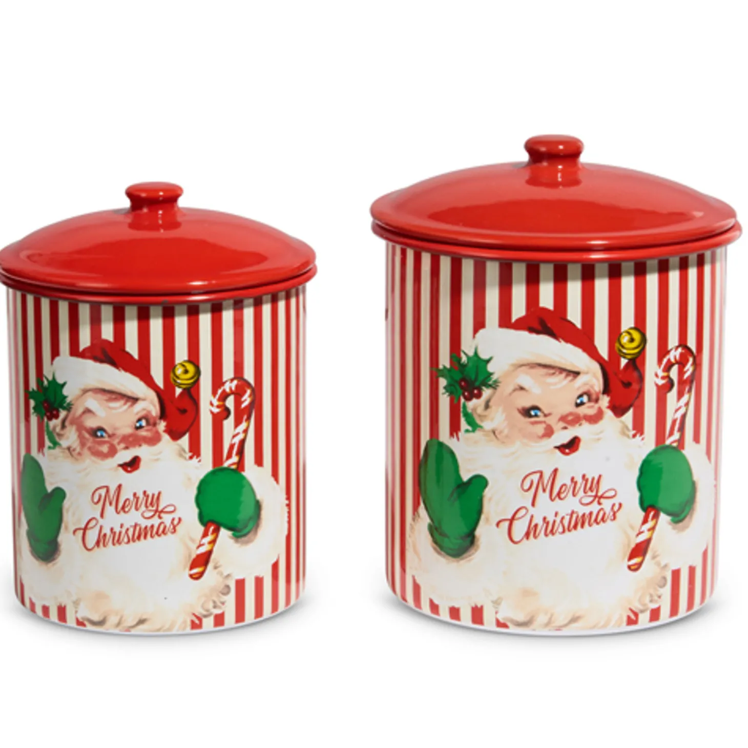 Raz 9" Retro Santa Christmas Cookie Jar Cannister Set Of 2 4411209
