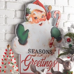 Raz 25.25" Retro Santa Metal Christmas Sign 4457275