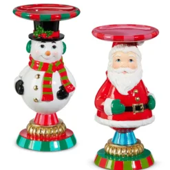 Raz 9" Retro Santa Or Snowman Christmas Candle Stand