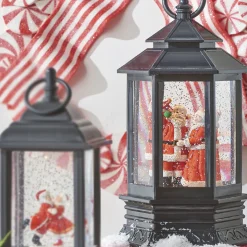 Raz 10" Santa And Mrs. Claus Musical Lighted Water Globe Christmas Lantern 4115573
