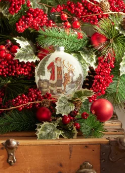 Raz 5" Santa And Reindeer Portrait Glass Ball Christmas Ornament 4324618