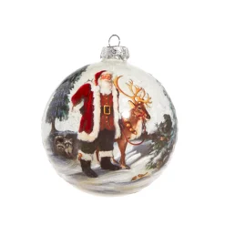 Raz 5" Santa And Reindeer Portrait Glass Ball Christmas Ornament 4324618