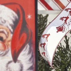 Raz 4" Santa And Reindeer Wired Christmas Ribbon R4171880