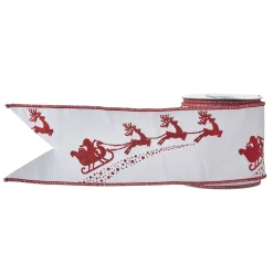 Raz 4" Santa And Reindeer Wired Christmas Ribbon R4171880