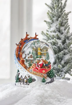 Raz 7.5" Santa And Sleigh Lighted Swirling Glitter Water Globe Christmas Snow Globe 4200758
